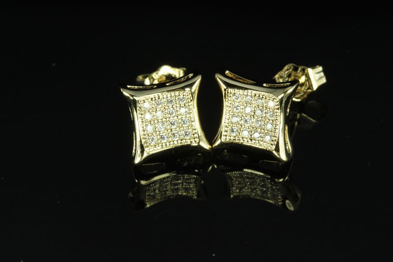 UNIXEX 10K GOLD PLATED STERLING SILVER CLASSIC KITE PAVE CZ STUD EARRINGS-P59-MS