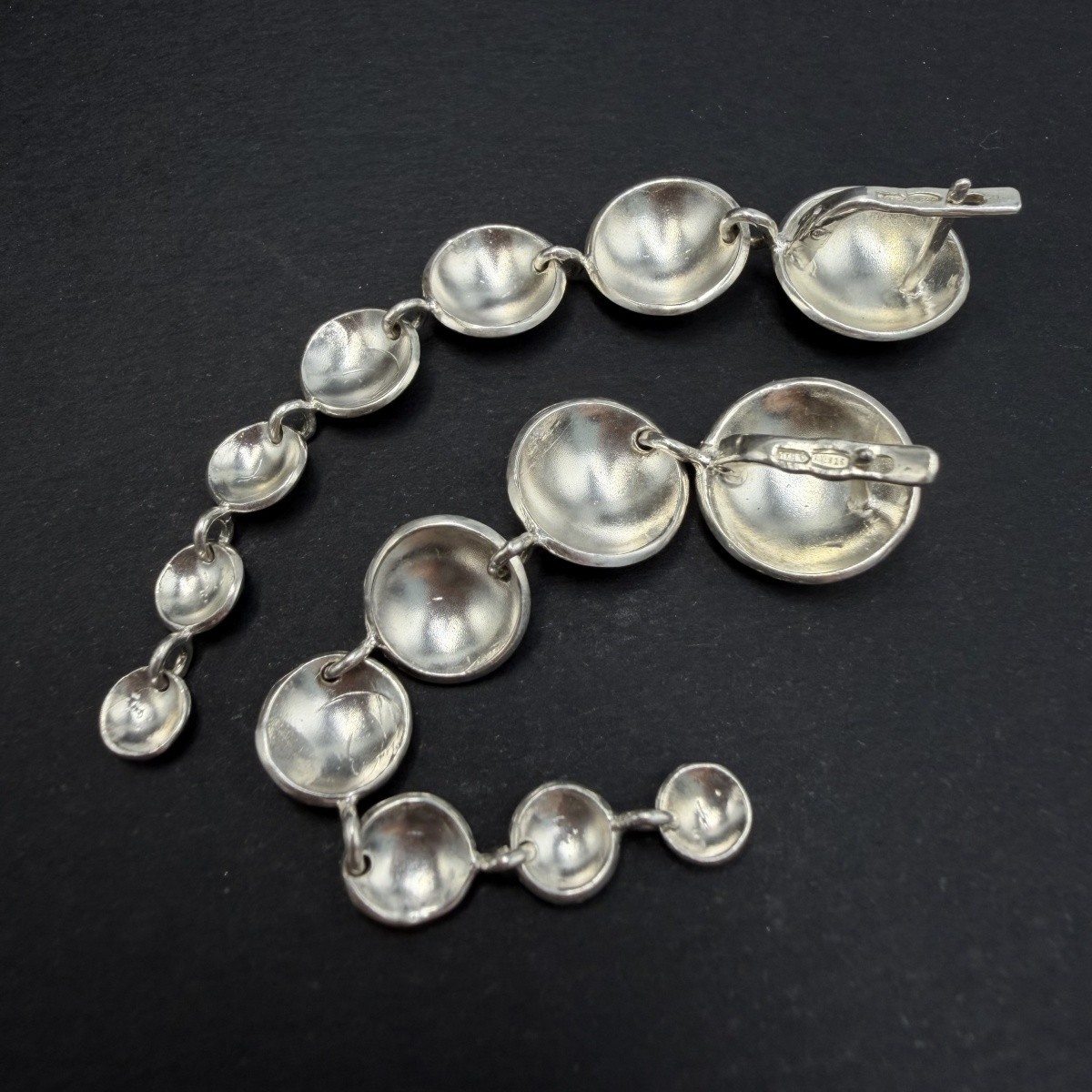 Vintage Sterling Silver 925 Modernist Bubble Dangle Earrings Ukraine Modern