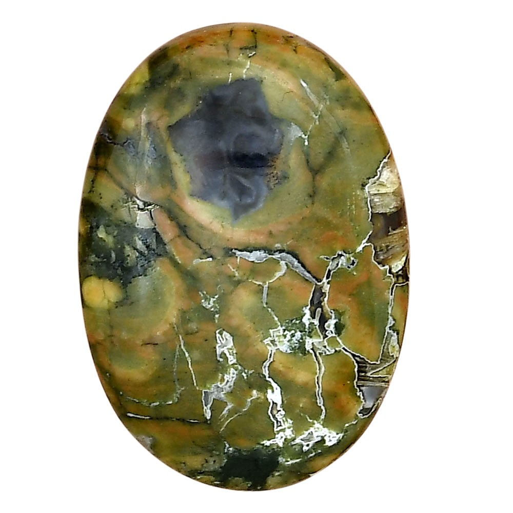 Natural Rhyolite Rainforest Jasper 31.75×22.5×6.5 mm Oval Gemstone LS03470-58