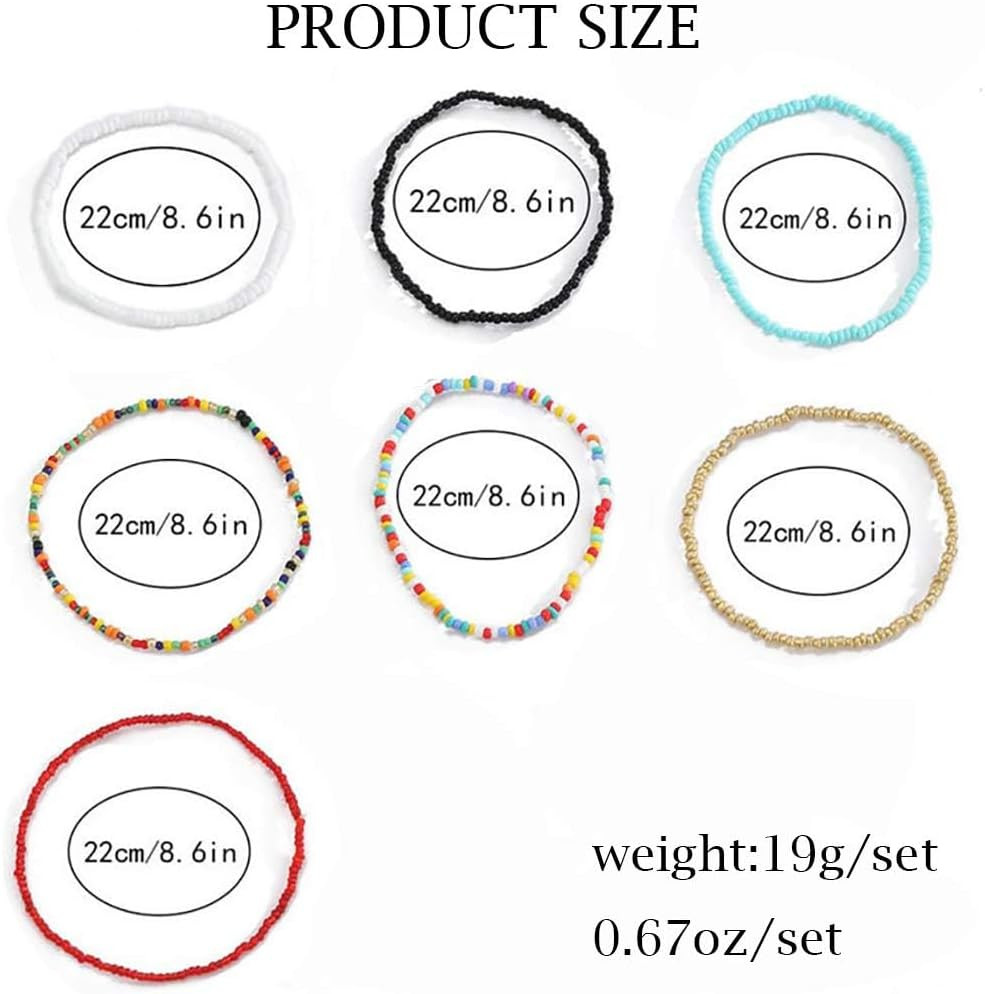 Boho Handmade Beaded African Anklets Multicolor Women Stretch Seed Beads Rainbow