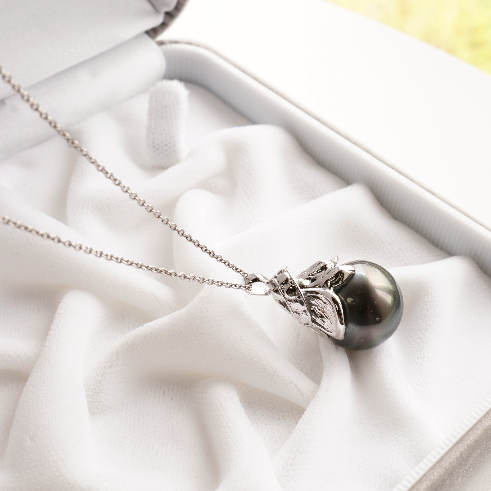 Big 15.1mm Black Green Drop Tahitian Pearl Pendant 925 Sterling Silver, 1.1″