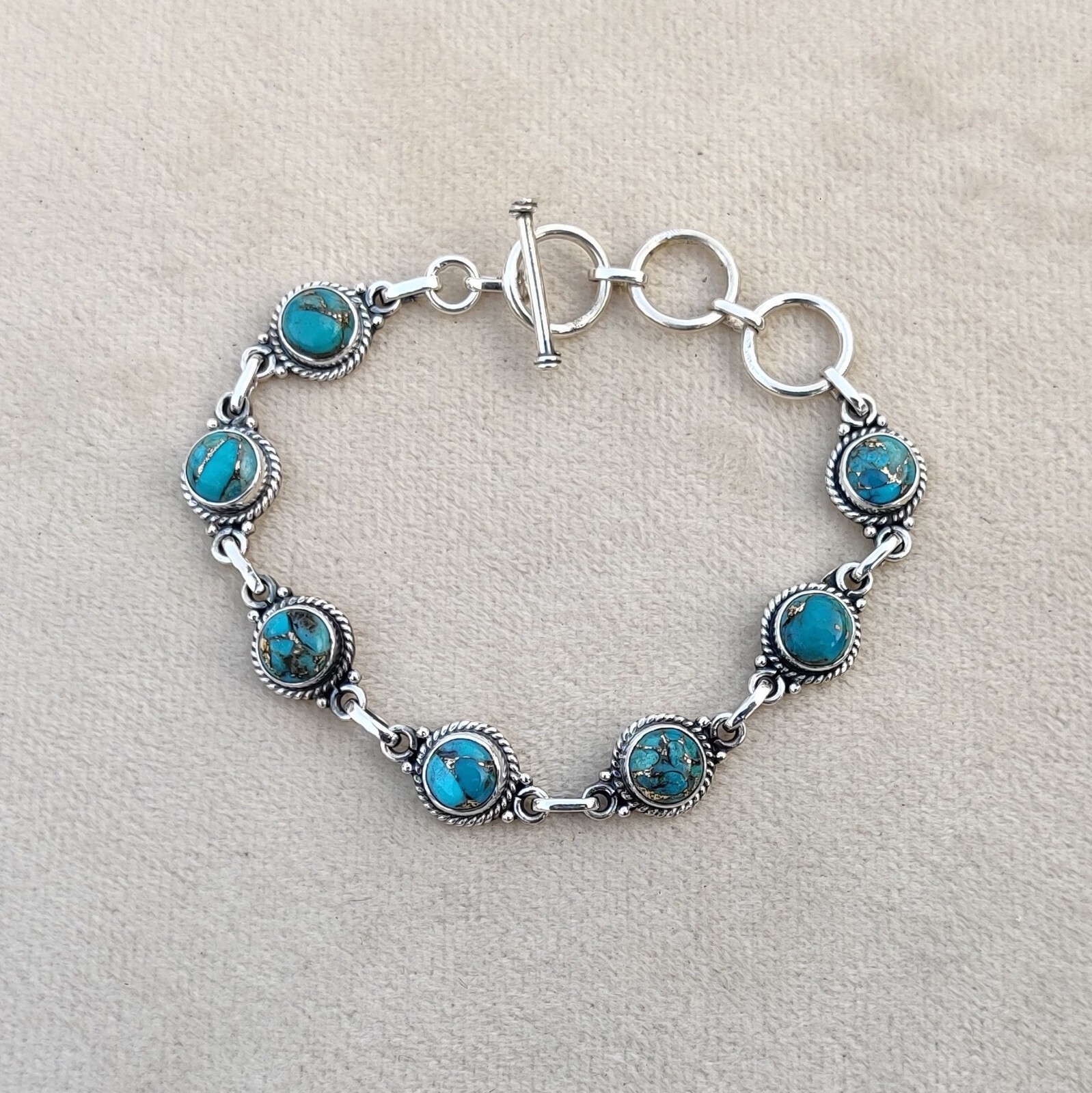 Blue Copper Turquoise Gemstone 925 Sterling Silver Designer Bracelet SR2235