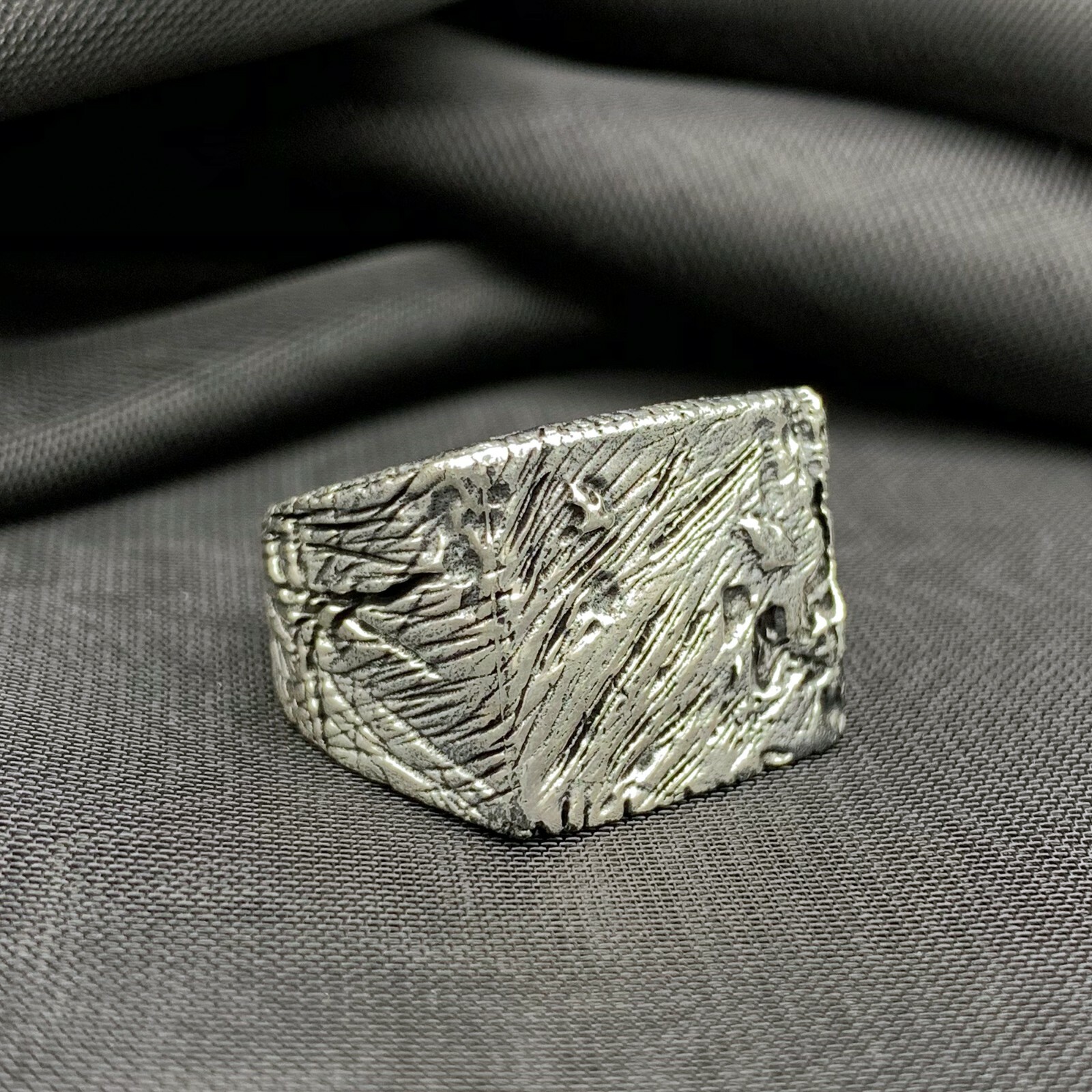 925 Sterling Silver Solid Men’s Ring. Heavy and Stylish. Moon Surface. No Stone