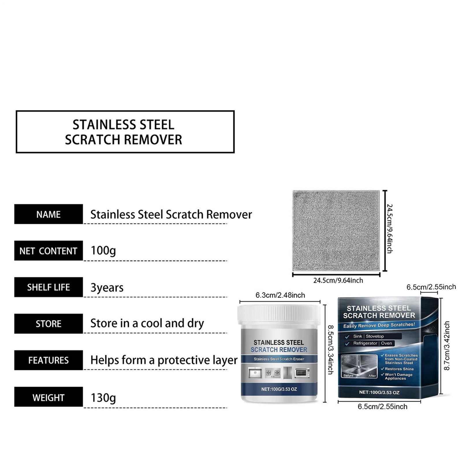 Stainless Steel Scratch Remover Kit for Refrigerators Fridge Stoves Sinks