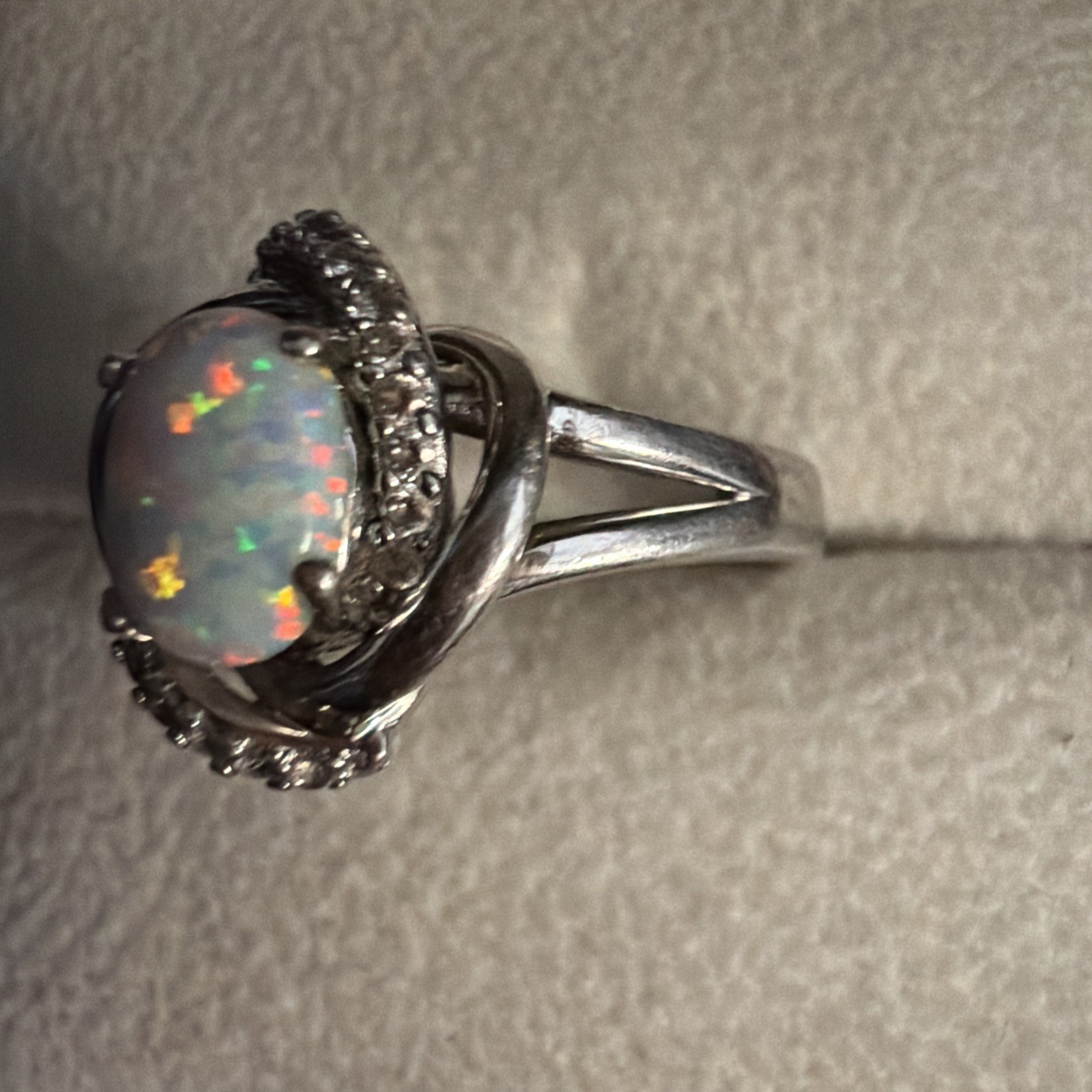Vintage Opal Cubic Zirconia Sterling Silver Ring – Size 10 L