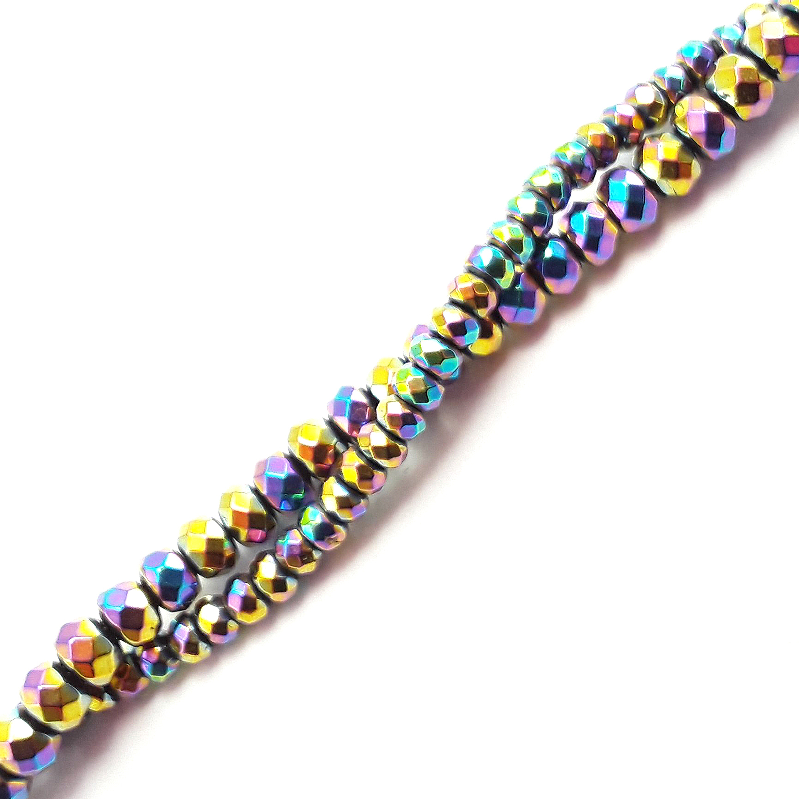 Rainbow Plated Hematite Faceted Rondelle Beads 2x3mm 3x4mm 5x8mm 15.5″ Strand