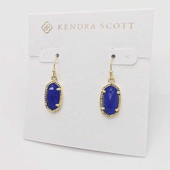 New Kendra Scott Lee Gold Drop Earrings In Blue Cobalt Cat’s Eye