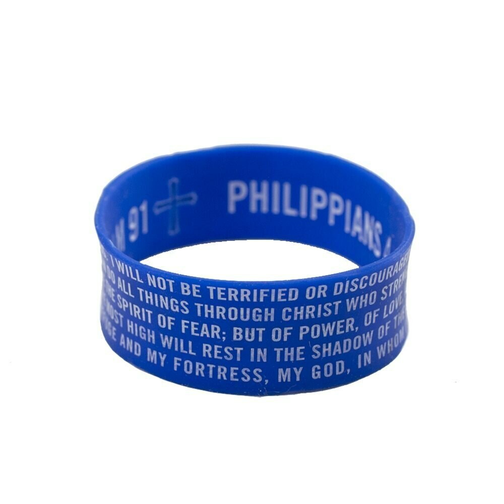 Blue Silicone Bracelet-Joshua 1:9, Psalm 91:1-2, Phil 4:13 & II Timothy 1:7