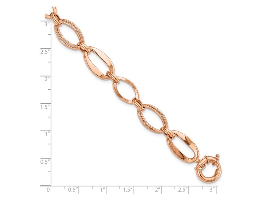 Ladies 10K Rose Gold Polished and Textured Link Bracelet (7.5 Inches)