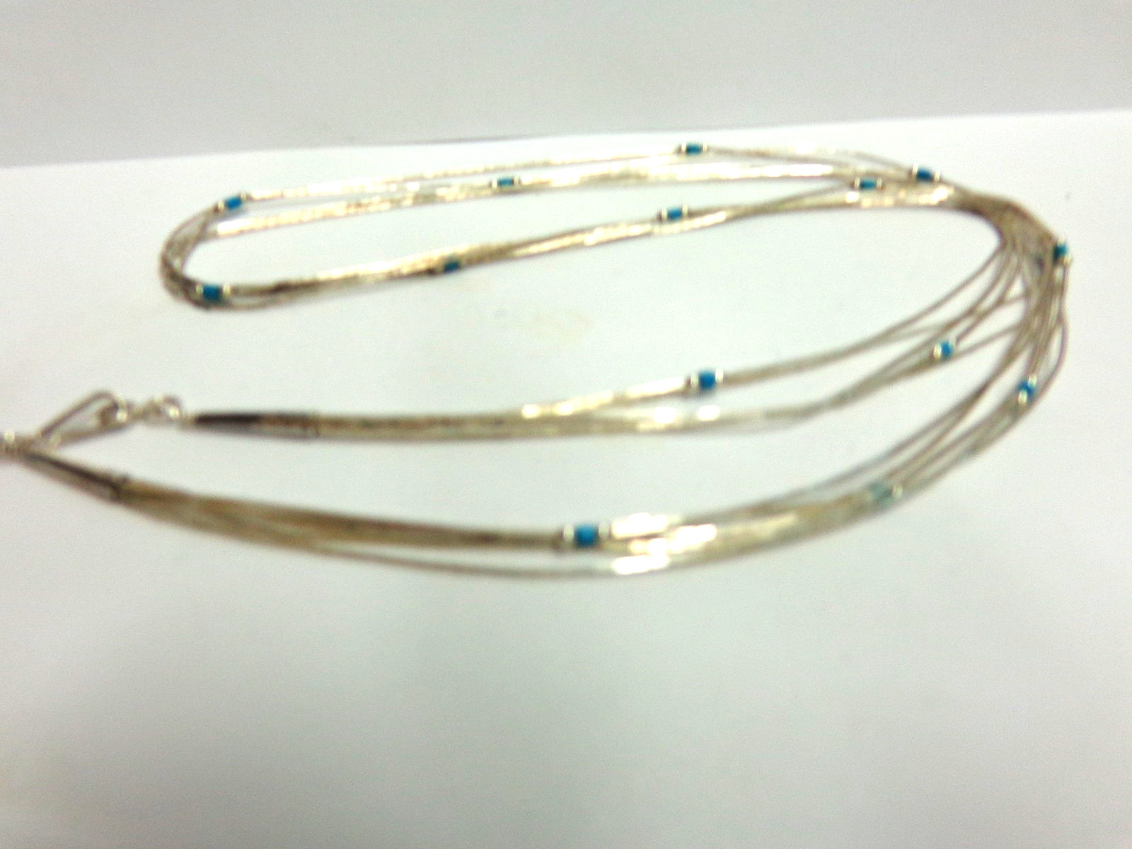 vintage sterling silver turquoise/liquid silver necklace sz 22 in wgt 7.2 grams