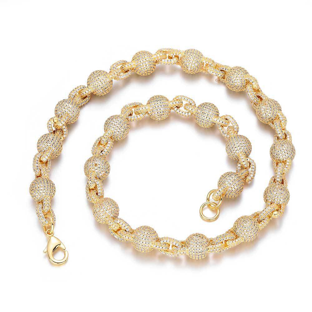 10mm Hip Hop Beads Ball Bubble Chain Necklace Bracelets 5A Zircon Mens Jewelry