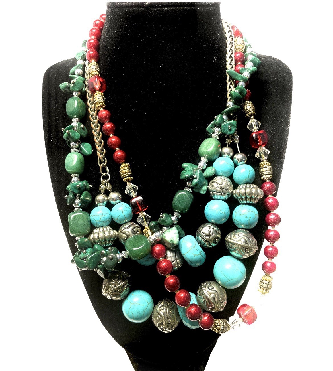 Beautiful VTG Handmade High Quality 3 Pc Necklace Lot Aventurine Ruby Turquoise