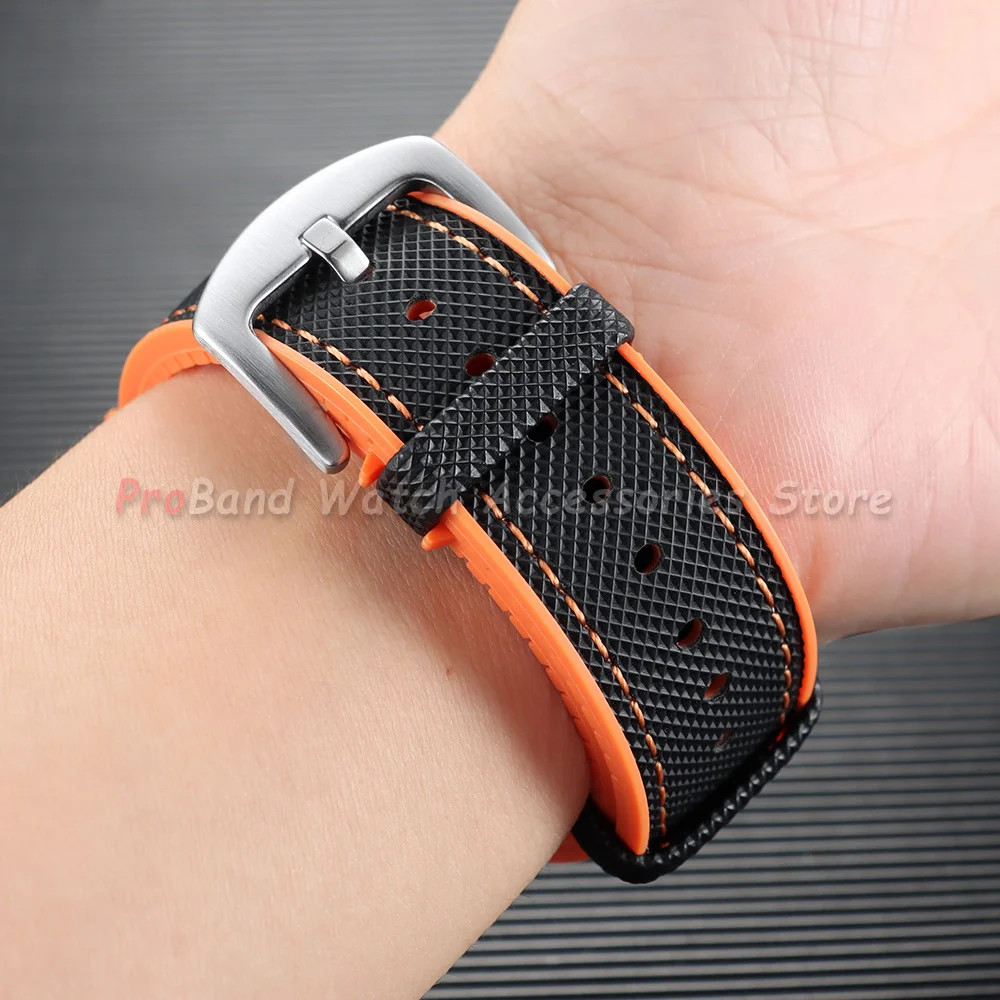 18/19/20/21/22/24mm Rubber Watch Strap Nylon Textured Silicone Bottom Watch Band