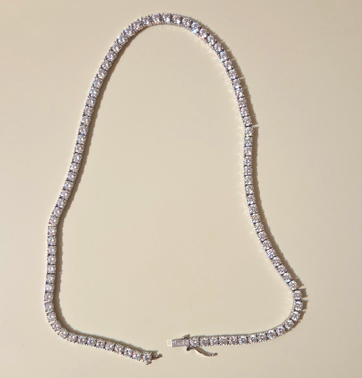 GLD White Gold CZ Tennis Chain, Prong Set, Box Clasp, 5mm, 20 inches