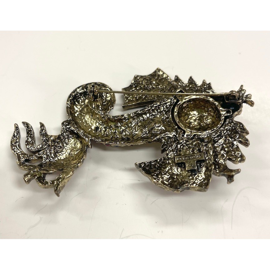 Heidi Daus Koi Fish Multicolor Rhinestones on Gold Tone Brooch Pin Extra Large