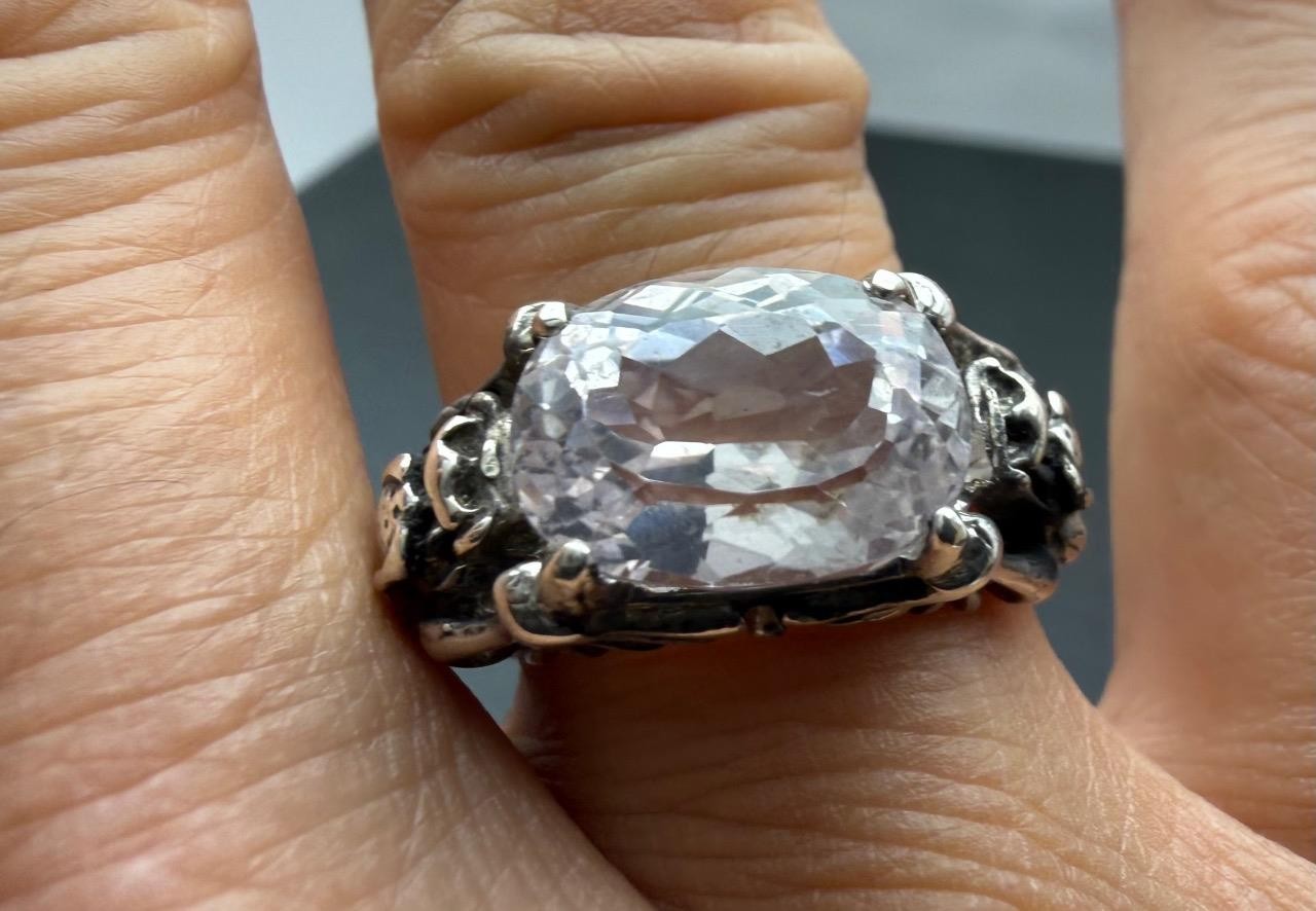 6.42 CT LIGHT PINK KUNZITE .925 STERLING SILVER MENS DRAGON RING SIZE 9.5, 7.8GR