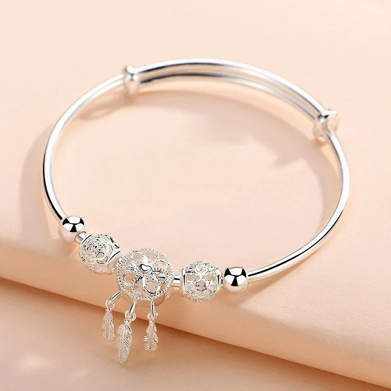 925 Sterling Silver Flower Bracelet Women Adjustable Luxury Party Jewelry