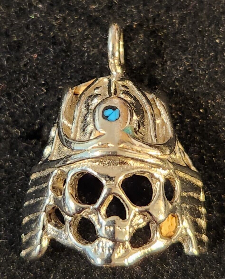 Vintage Nickle Silver PENDENTS Skull Helmet Resin Filled Various Sizes
