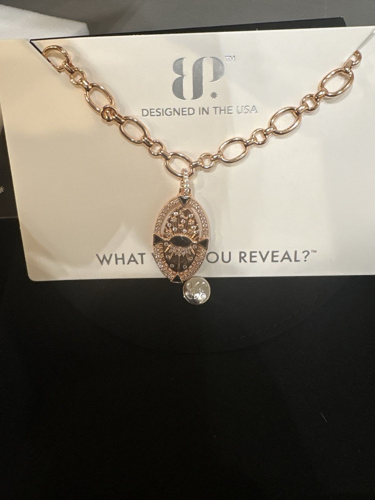 Bomb party obsedia Takeover Necklace Rose Gold Plated Onyx Sandstone CZ 18″