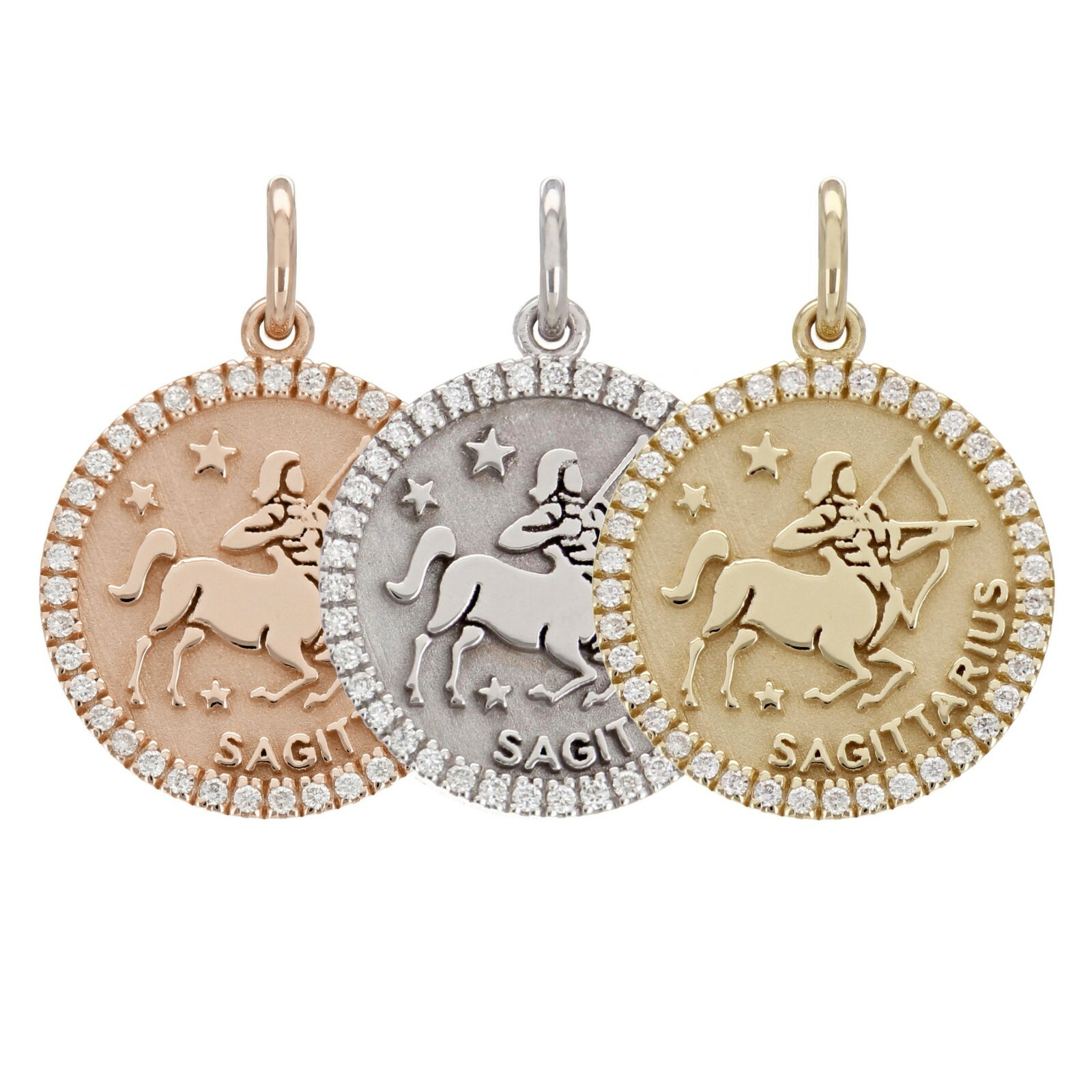 14k Yellow White or Rose Gold Diamond Zodiac Sign Charm Pendant