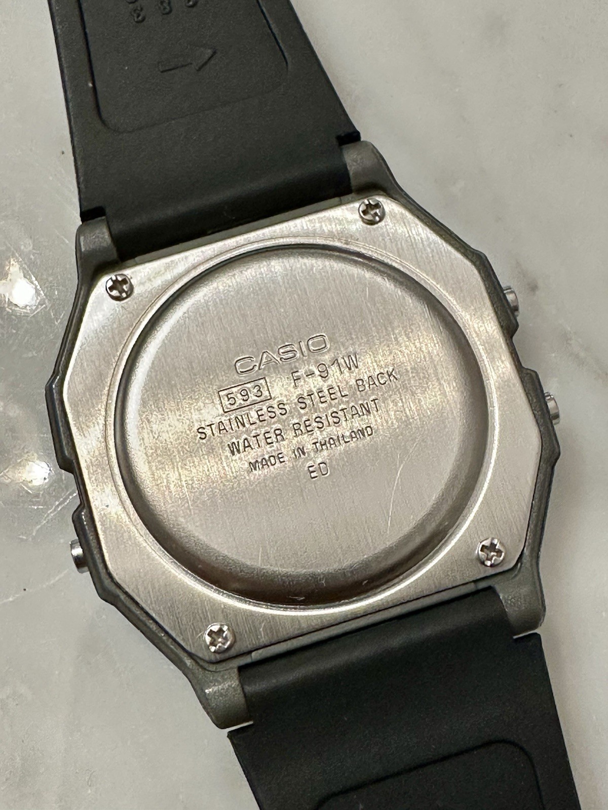 Casio F-91W Digital Wristwatch Black Resin Band Silver Case Alarm Chronograph