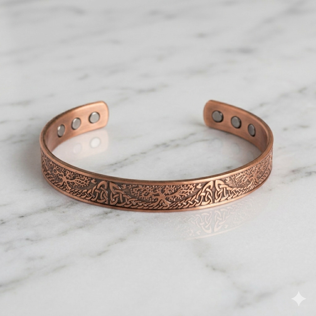 Pure Copper Magnetic 9mm Bracelet Solid Copper 6 Magnets Cuff Tree of Life