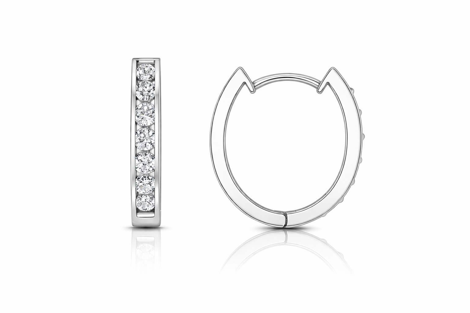 14k Yellow and White Gold Oval CZ Huggie Hoop Earrings
