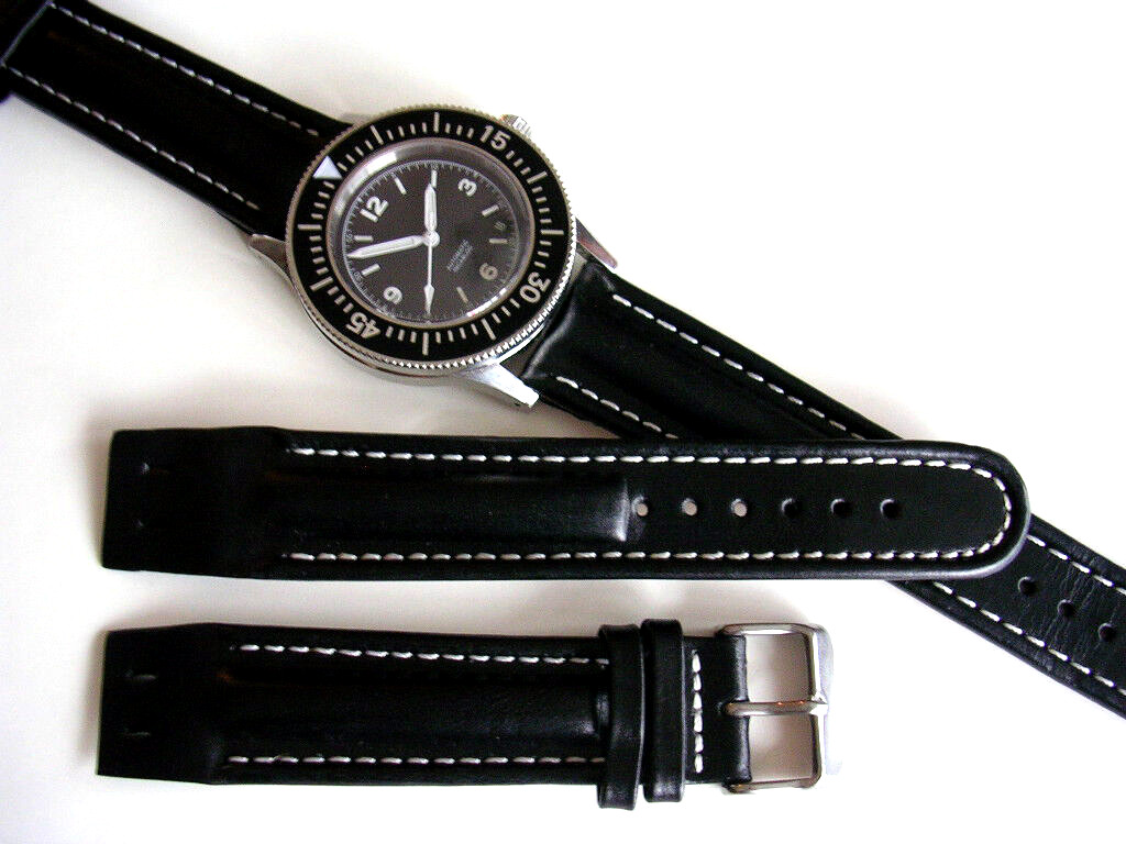 20mm Black Open End Oily Leather Aviator Pilot Mil watch band IW SUISSE 18-19-22