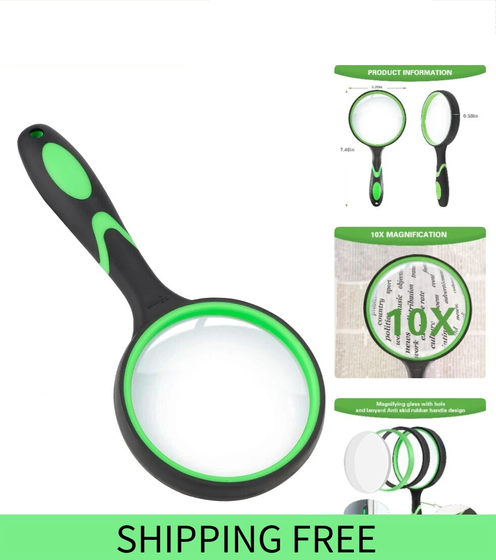 100MM Large Magnifying Magnifying Glass 10X Handheld Reading Magnifier Green