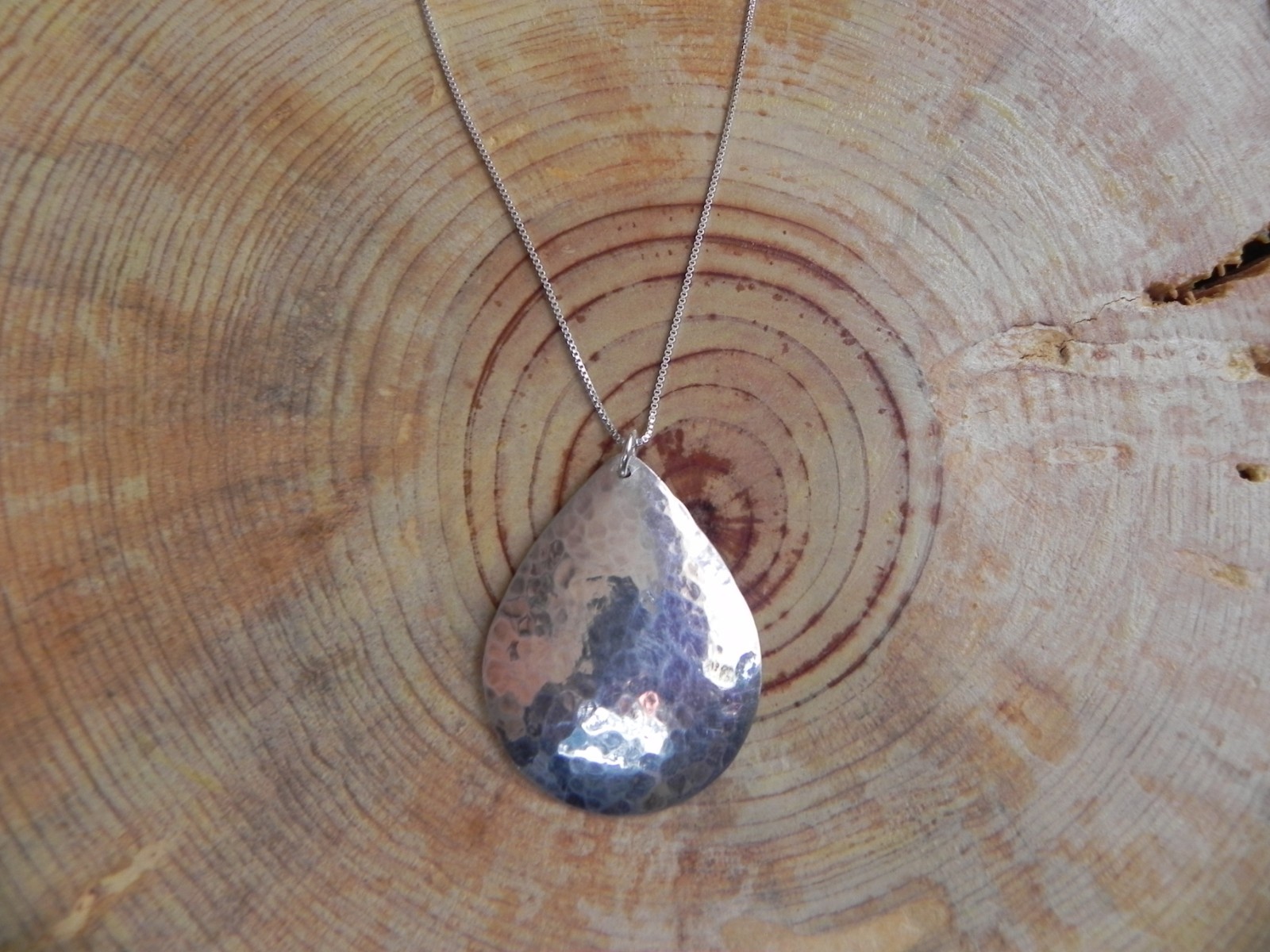 Hammered Sterling Silver Teardrop Pendant & Sterling Necklace Mitchell Calabaza