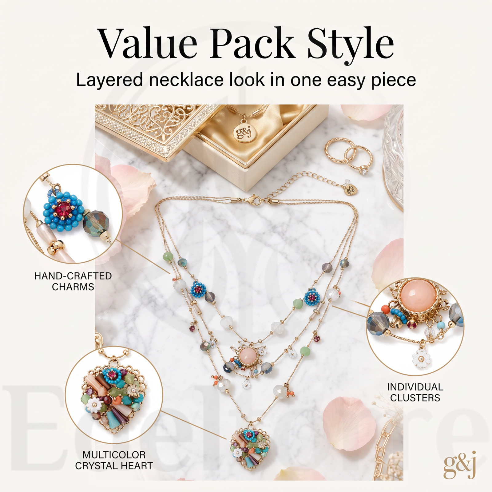 Women’s Layered Necklace Butterfly Heart Gold Tone Beaded Boho Adjustable Chain