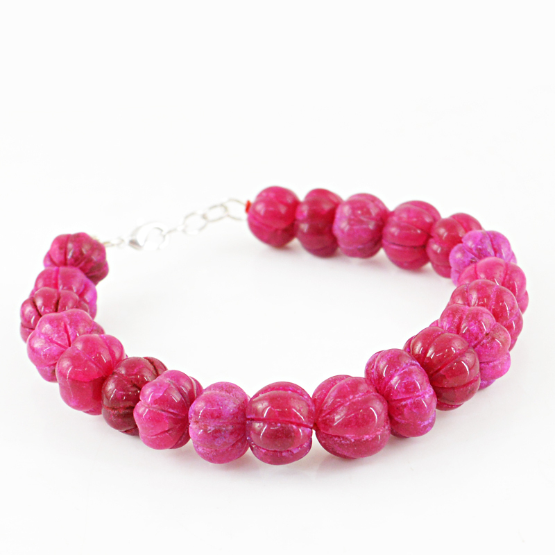Round Shape 306.00 Cts ENHANCED Ruby Carved Real Beads Hand Made Bracelet