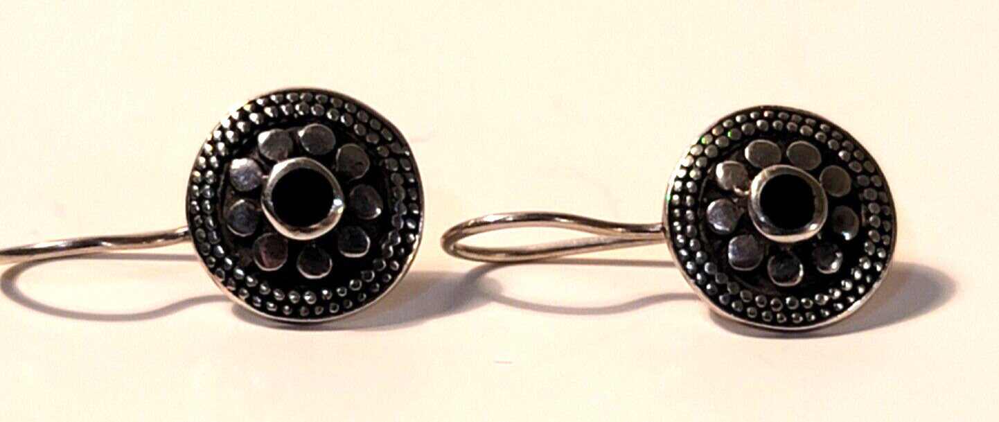 Black Onyx Boho earrings, stamped 925 sterling silver dangle drop earrings