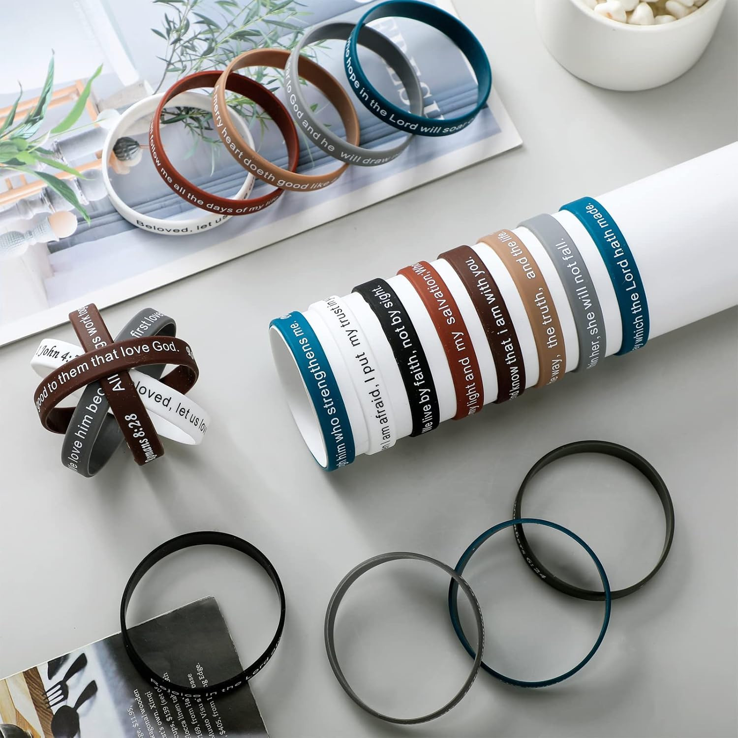 120 Pieces Bible Verses Bracelets Motivational Quote Rubber Wristbands Religious