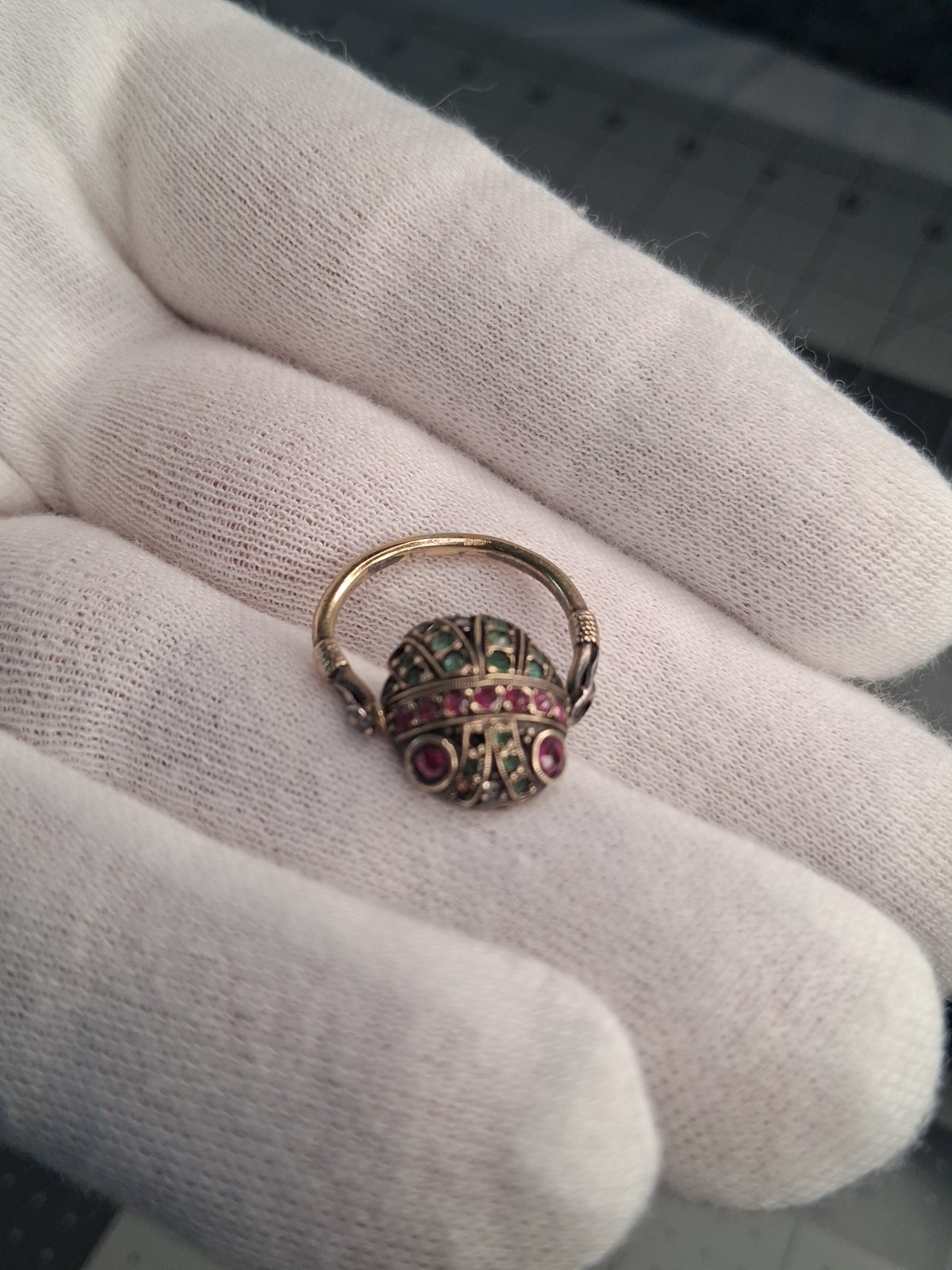 Antique 18k Rubies/Emeralds/Diamonds Scarab Flip Ring