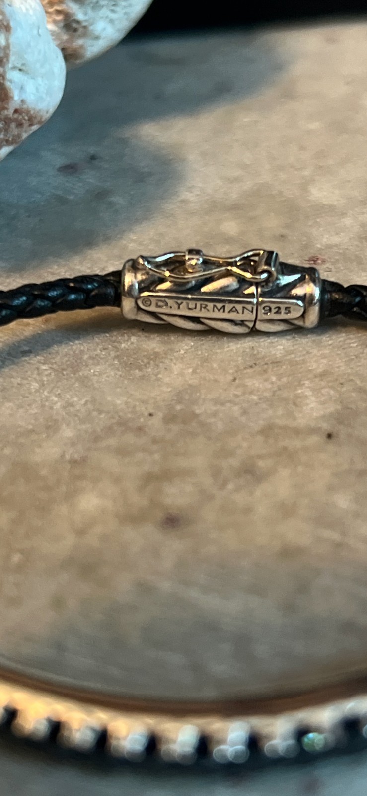 David Yurman Black Diamond 925 leather bracelt with Chevron Motif 7″