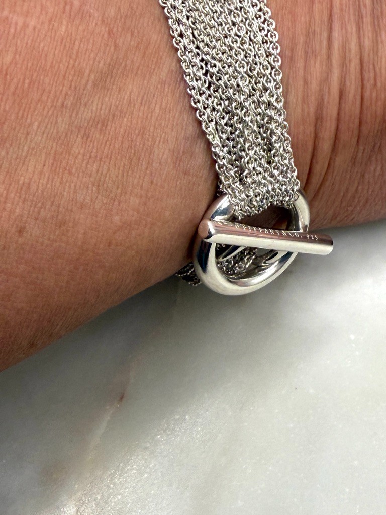 Tiffany & Co. 925 Hallmarked Multi Strand Heart Toggle Closure Bracelet