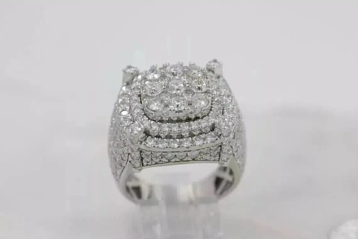 4 Ct Round Cut Real Moissanite Men’s Cluster Engagement Ring 925 Sterling Silver