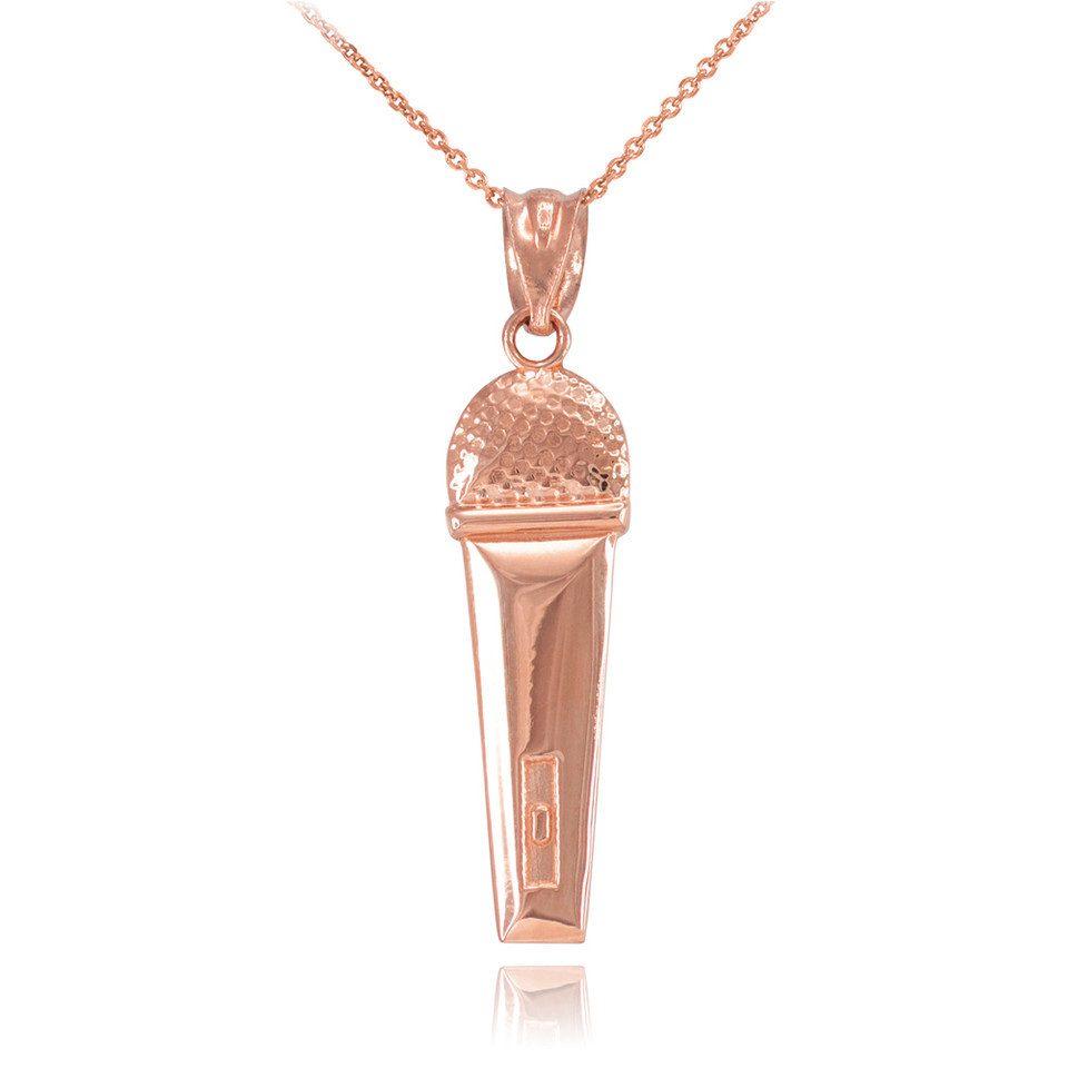 Gold Microphone Pendant Necklace (Available in Yellow/Rose/White/Two Tone Gold)