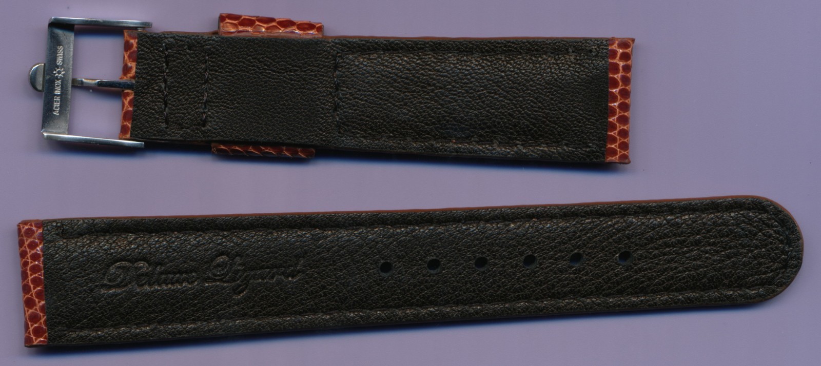 Brown or Black 18mm Genuine Lizard MB Strap & Vintage Steel or Gold Omega Buckle
