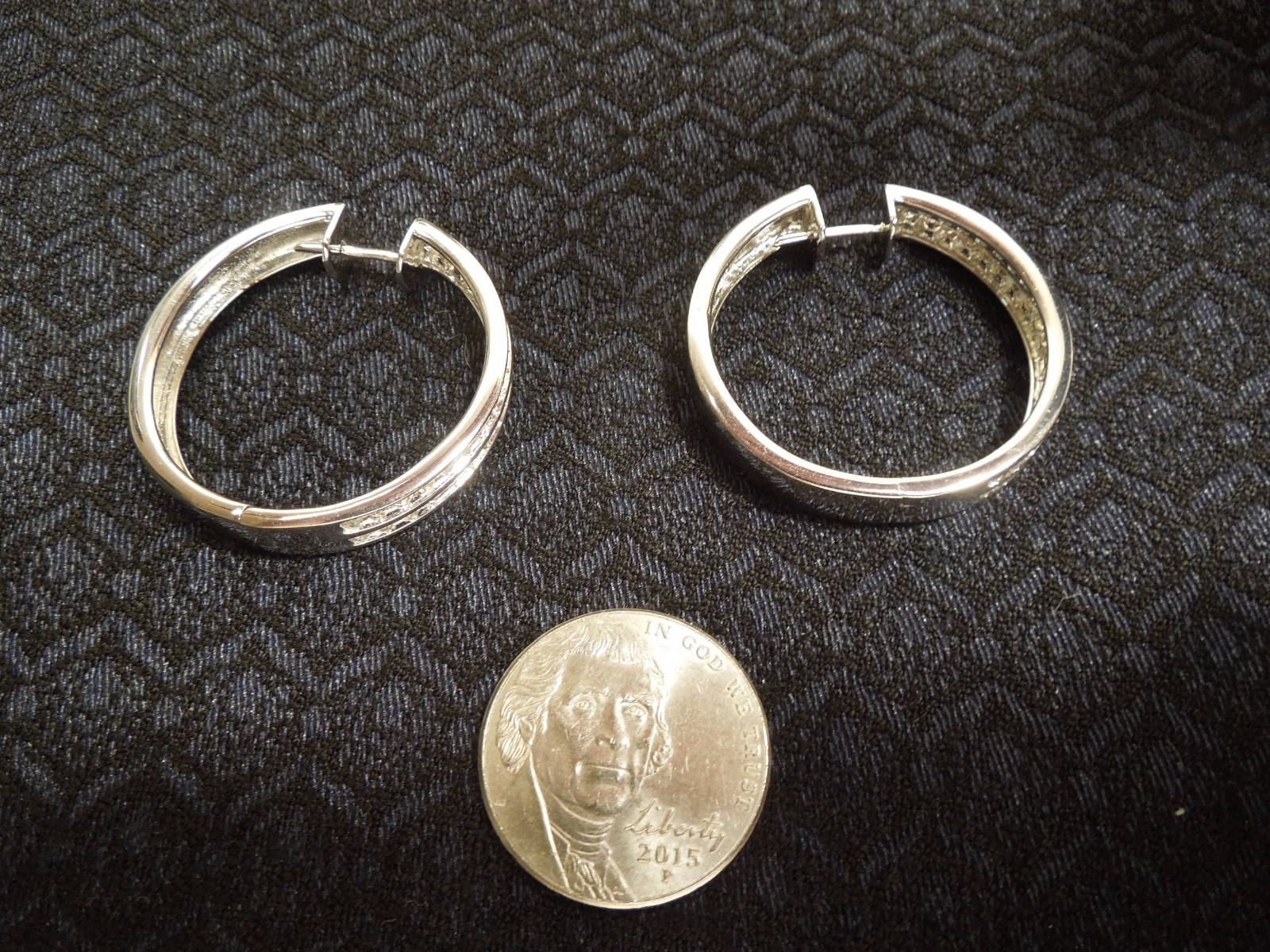 Large Sterling Silver & 1.00 tcw Diamond Hoop Earrings, NIB