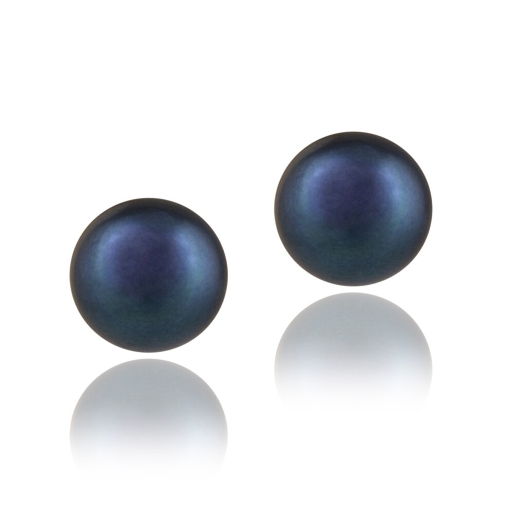 925 Silver Dark Blue Freshwater Cultured Pearl 9-9.5mm Stud Earrings