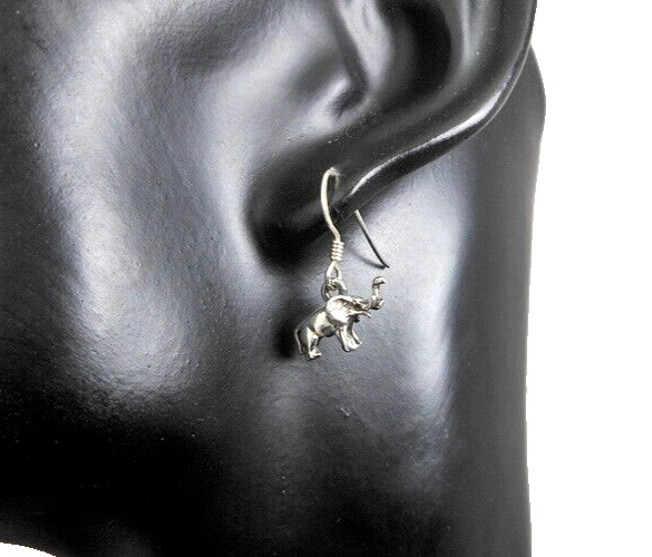 Minimalist Elephant Drop Earrings 925 Sterling Silver, Handmade Safari Jewelry