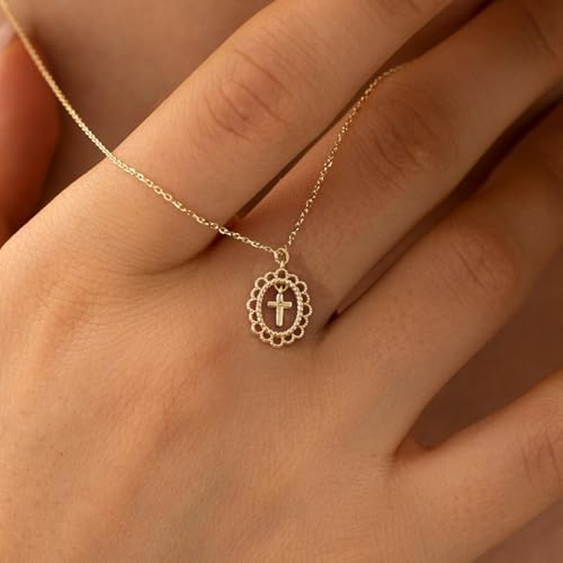Cross Necklace for Women Trendy,Dainty 14K Gold Plated Cross Necklaces | Double