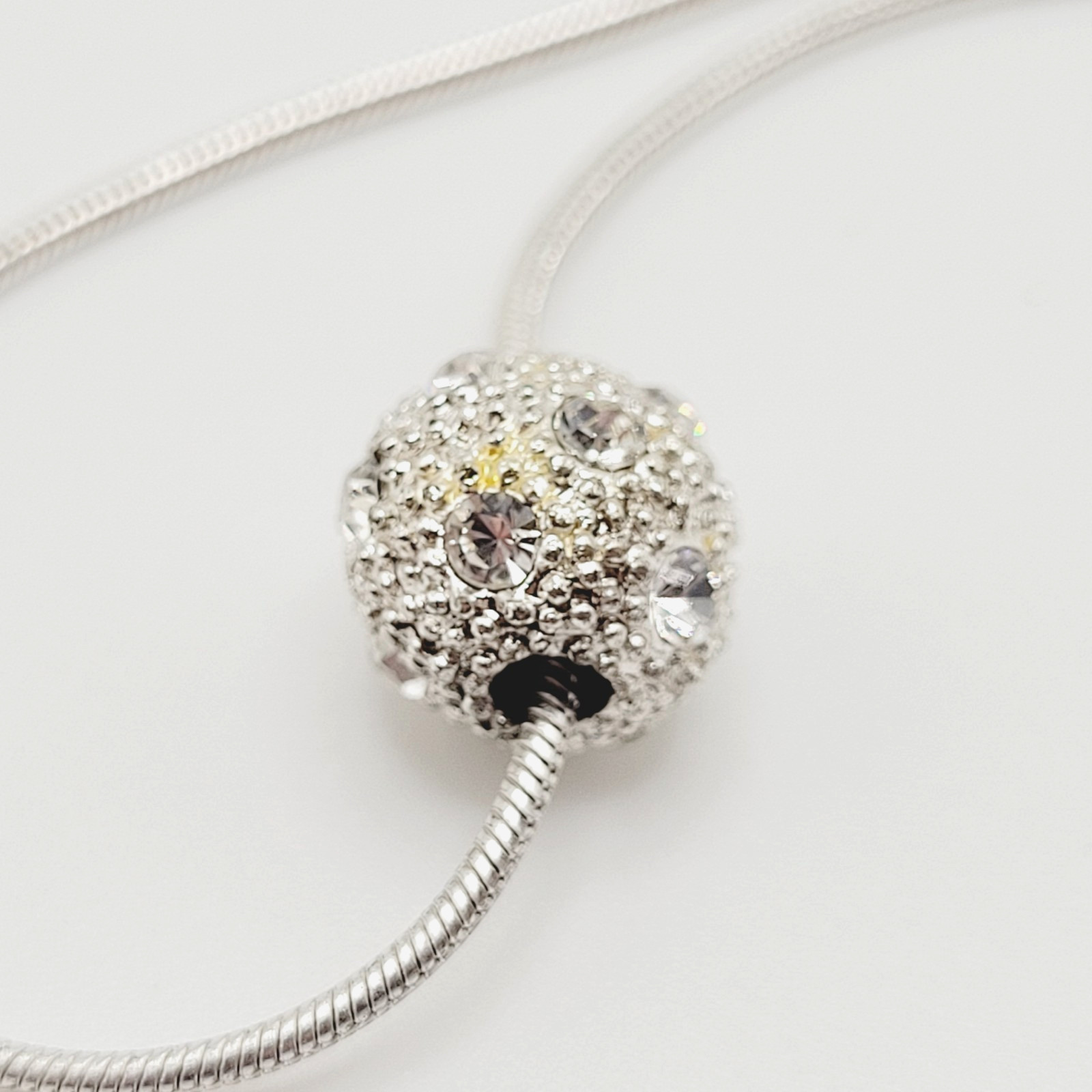 Disco Ball Glitter Sphere Feminine Elegant Style Silver Tone Pendant Necklace