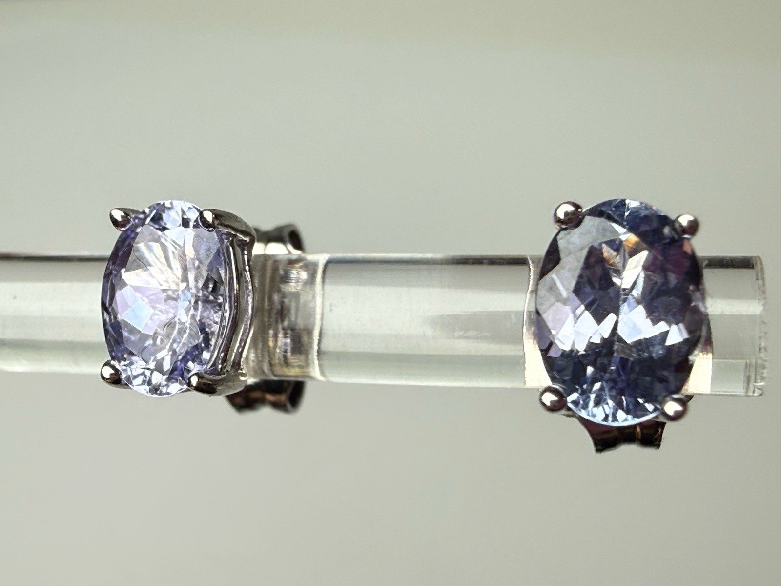 Sterling Silver Oval Faceted Tanzanite Stud Earrings BBJ 6.9mm Purple