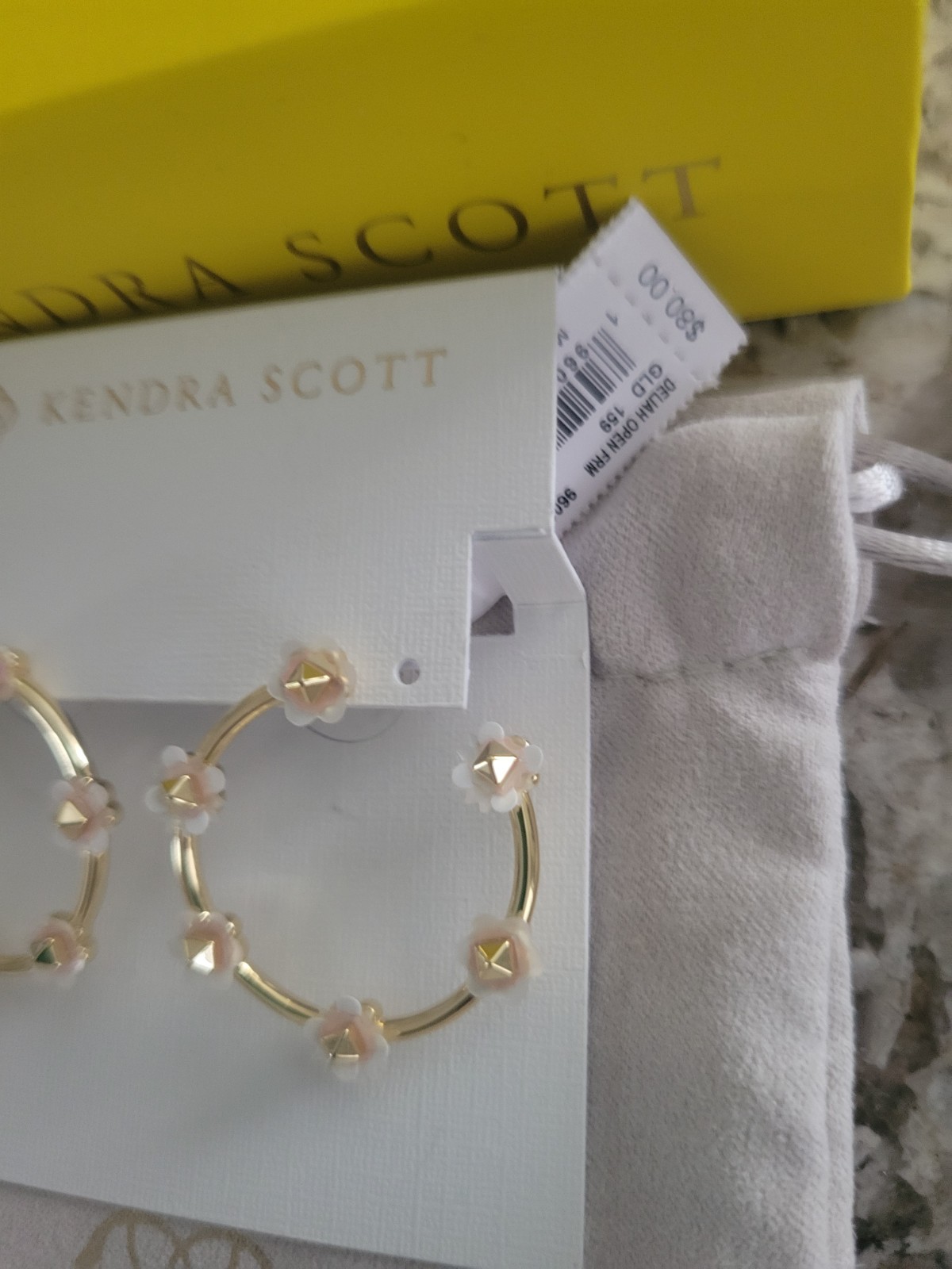 Kendra Deliah Open Frame Drop Earrings Gold White Mix NWT $80 Pouch & Gift BOX
