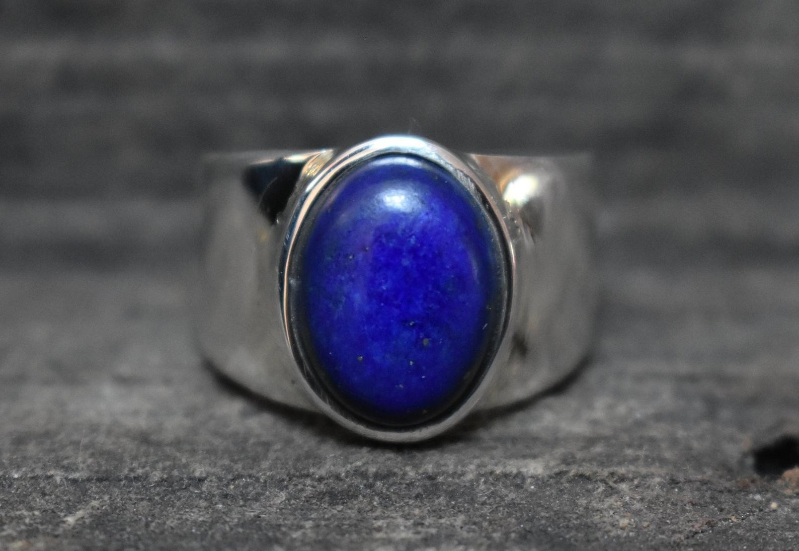 Solid 925 Sterling Silver Natural Lapis Lazuli Gemstone Men’s Unisex Band Ring