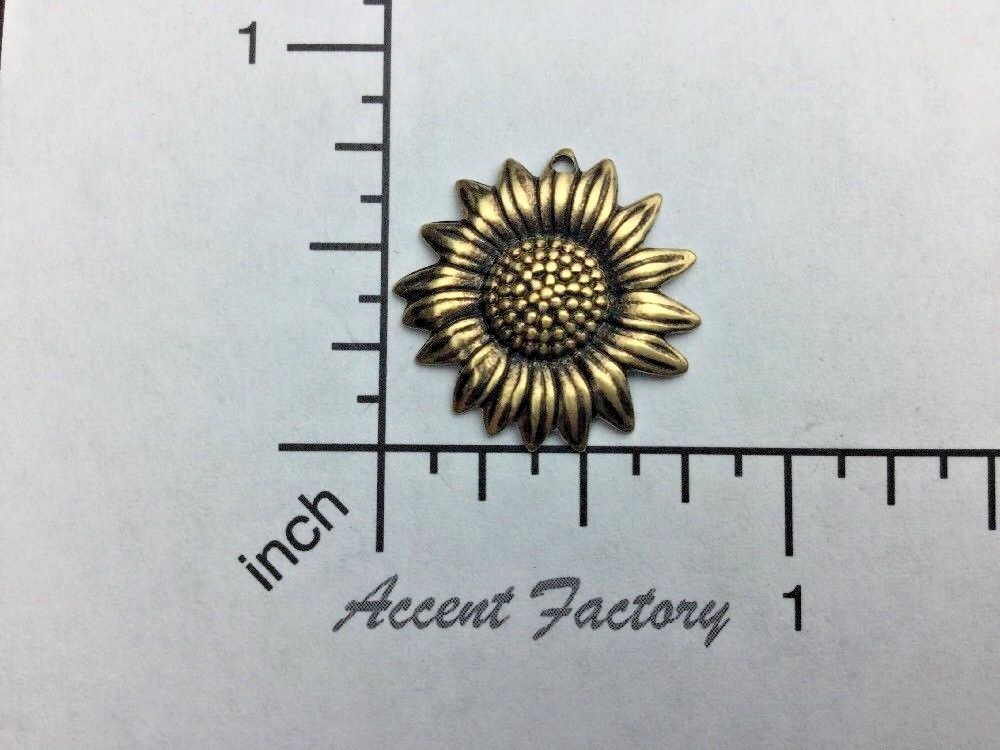 Vintage Small Sunflower Charm w/Hole Brass Jewelry Finding, Brass Ox 29863
