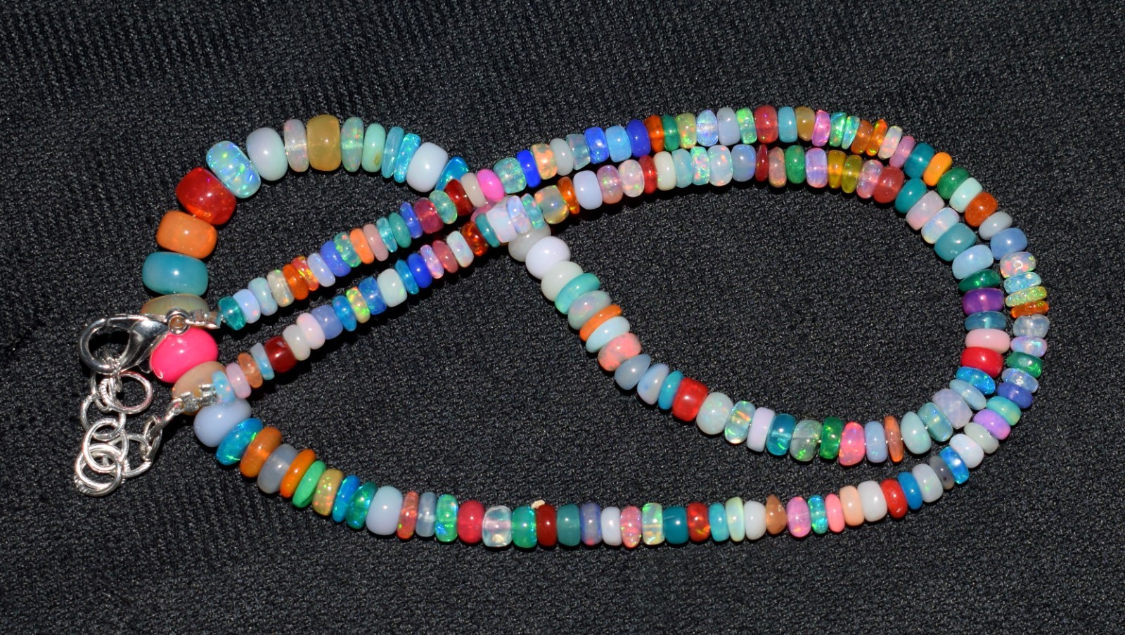 16″Natural Ethiopian Opal Wello Fire Opal Gemstone Bead Necklace